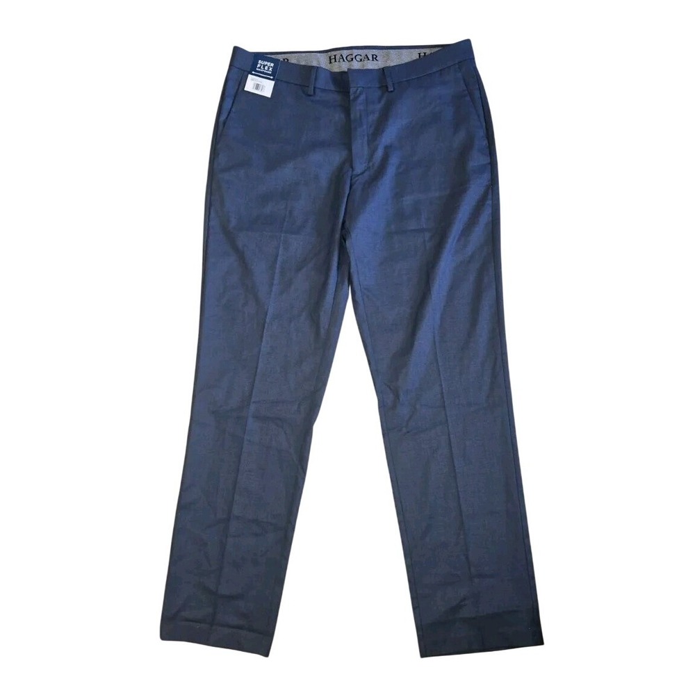 Haggar Mens Super Flex Waistband Dress Pants Blue Straight Fit 36x32 New 1755188